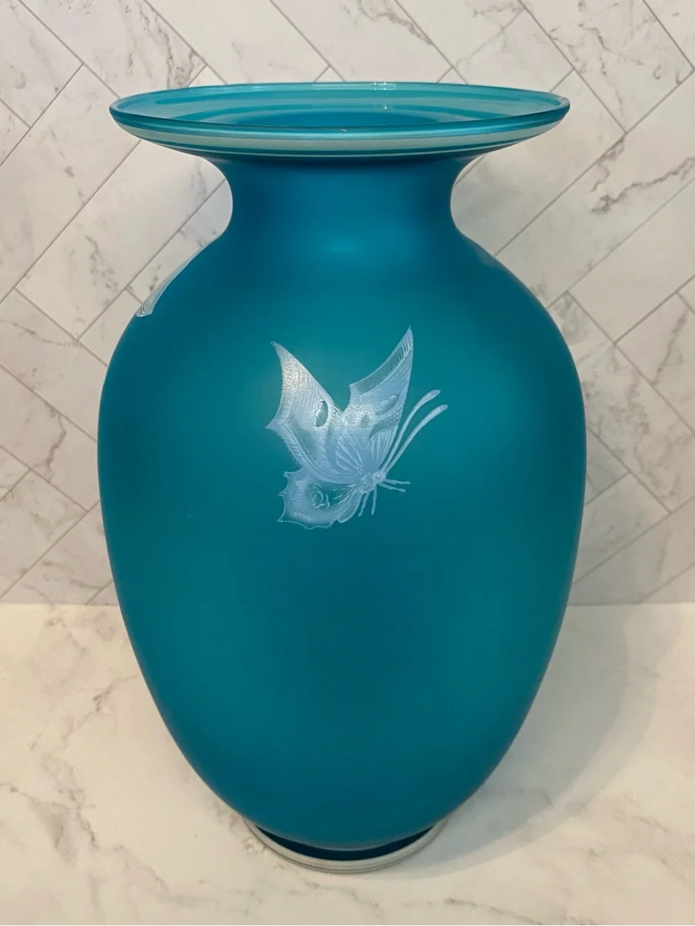 Vintage 1984 Fenton Gallery Originals Azure Blue Satin Glass Vase Cincinnati Art